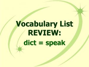 Vocabulary List REVIEW dict speak the manner in