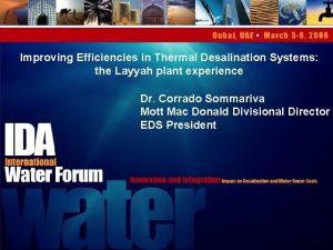 Improving Efficiencies in Thermal Desalination Systems the Layyah