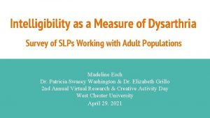 Intelligibility as a Measure of Dysarthria Survey of