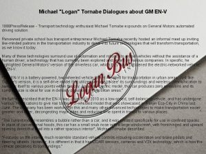 Michael Logan Tornabe Dialogues about GM ENV 1888