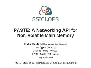 PASTE A Networking API for NonVolatile Main Memory