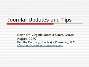Joomla Updates and Tips Northern Virginia Joomla Users