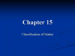 Chapter 15 Classification of Matter Composition of Matter