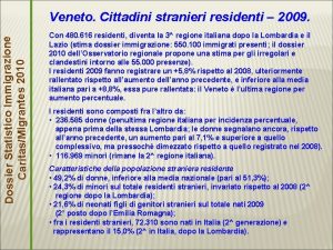 Dossier Statistico Immigrazione CaritasMigrantes 2010 Veneto Cittadini stranieri