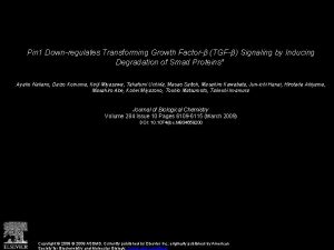 Pin 1 Downregulates Transforming Growth Factor TGF Signaling