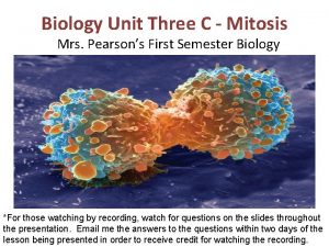 Biology Unit Three C Mitosis Mrs Pearsons First