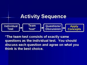 Activity Sequence Individual Test Team Test Questions Discussion