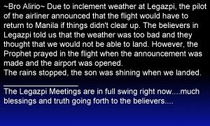 Bro Alirio Due to inclement weather at Legazpi