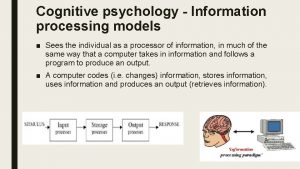 Cognitive psychology Information processing models Sees the individual