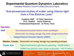 Experimental Quantum Dynamics Laboratory Australian Research Council Funded
