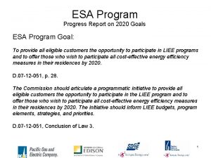 ESA Program Progress Report on 2020 Goals ESA