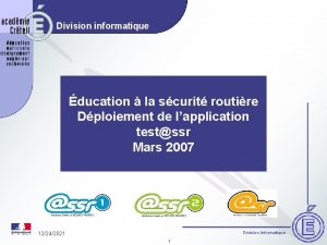 Division informatique ducation la scurit routire Dploiement de