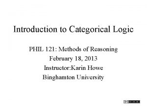 Introduction to Categorical Logic PHIL 121 Methods of