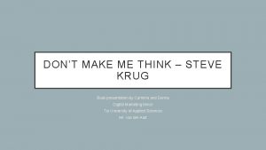 DONT MAKE ME THINK STEVE KRUG Book presentation