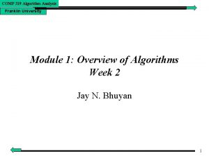 COMP 319 Algorithm Analysis Franklin University Module 1