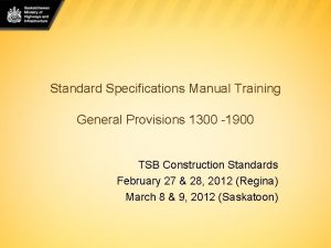 Standard Specifications Manual Training General Provisions 1300 1900