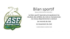 Bilan sportif Saisons 2018 2019 et 2019 2021