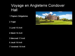 Voyage en Angleterre Condover Hall 1 Papiers Obligatoires