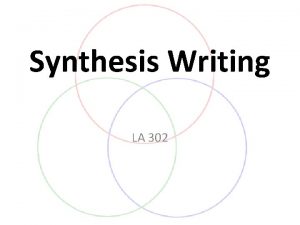 Synthesis Writing LA 302 Synthesis Writing combining the