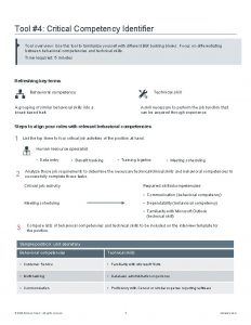 Tool 4 Critical Competency Identifier Tool overview Use