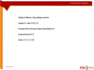 Subject Name Operating system Subject Code 10 EC