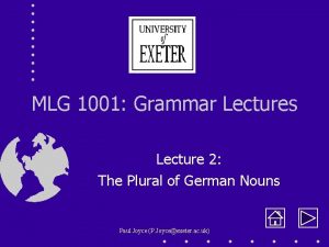 MLG 1001 Grammar Lectures Lecture 2 The Plural