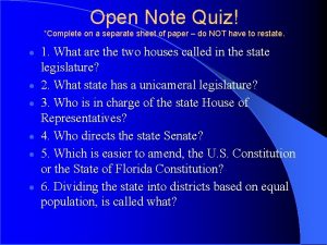Open Note Quiz Complete on a separate sheet