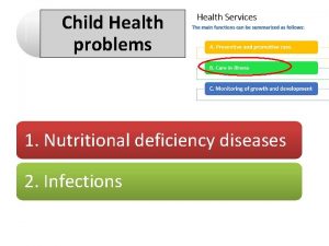 Child Health problems 1 Nutritional deficiency diseases 2