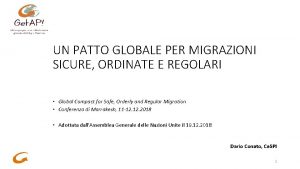 UN PATTO GLOBALE PER MIGRAZIONI SICURE ORDINATE E