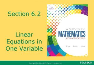 Section 6 2 Linear Equations in One Variable