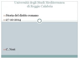 Universit degli Studi Mediterranea di Reggio Calabria Storia