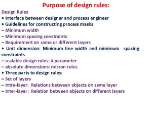 Purpose of design rules Design Rules Interface between