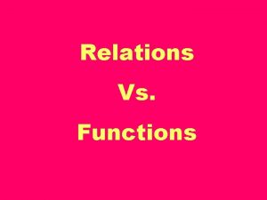 Relations Vs Functions A relation is a set