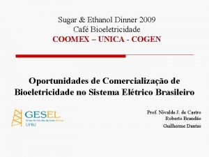 Sugar Ethanol Dinner 2009 Caf Bioeletricidade COOMEX UNICA