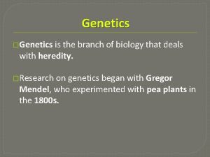 Genetics Genetics is the branch of biology that