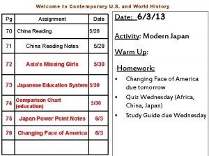 Welcome to Contemporary U S and World History