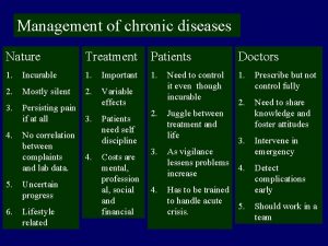 Management of chronic diseases Nature Treatment Patients Doctors