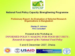 National Food Policy Capacity Strengthening Programme Preliminary Report