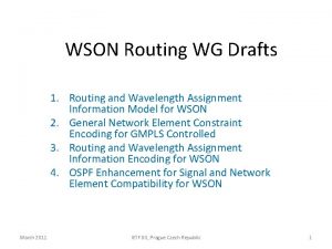 WSON Routing WG Drafts 1 Routing and Wavelength