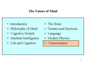 The Nature of Mind Introduction Philosophy of Mind