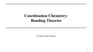Coordination Chemistry Bonding Theories Crystal Field Theory 1