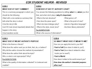 CCR STUDENT HELPER REVISED CCR 1 CCR 2