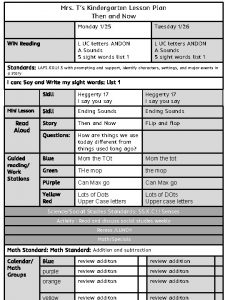 Mrs Ts Kindergarten Lesson Plan Then and Now