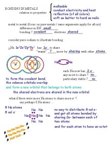 BONDING IN METALS relation to properties malleable conduct