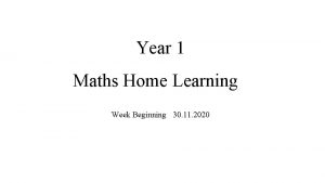 Year 1 Maths Home Learning Week Beginning 30