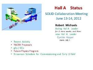 Hall A Status SOLID Collaboration Meeting June 13