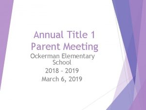 Annual Title 1 Parent Meeting Ockerman Elementary School
