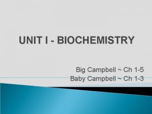 UNIT I BIOCHEMISTRY Big Campbell Ch 1 5