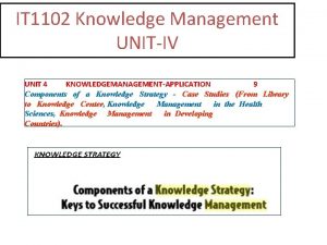 IT 1102 Knowledge Management UNITIV UNIT 4 KNOWLEDGEMANAGEMENTAPPLICATION