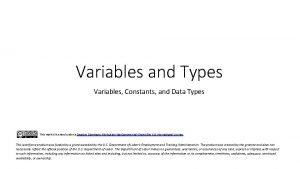 Variables and Types Variables Constants and Data Types